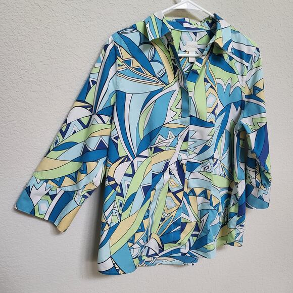 Chicos Womens Shirt Size Medium Chicos 1 Spring Summer Colorful Resort Casual - Picture 12 of 14